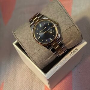 Michael Kors Watch – Two-Tone, New in Box (MK5337) Silver Watch with Black Dial